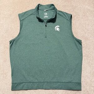 Michigan State Spartans 1/4 Zip Vest Cutter & Buck Men's XXL Green Embroidered